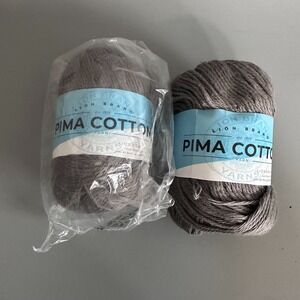 2 Lion Brand Pima‎ Cotton Yarn Skeins Pewter Grey 152 Lot 19272 Medium 4 Cotton